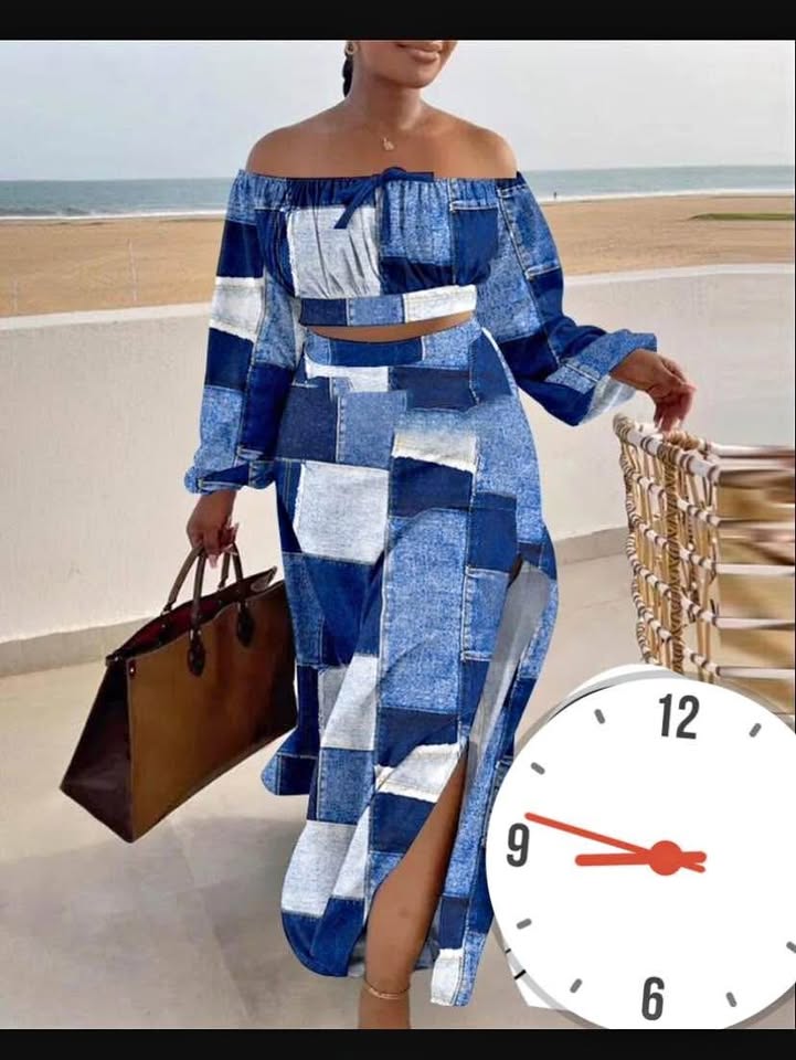  Ensemble Bohème en Patchwork Denim – Élégance et Modernité