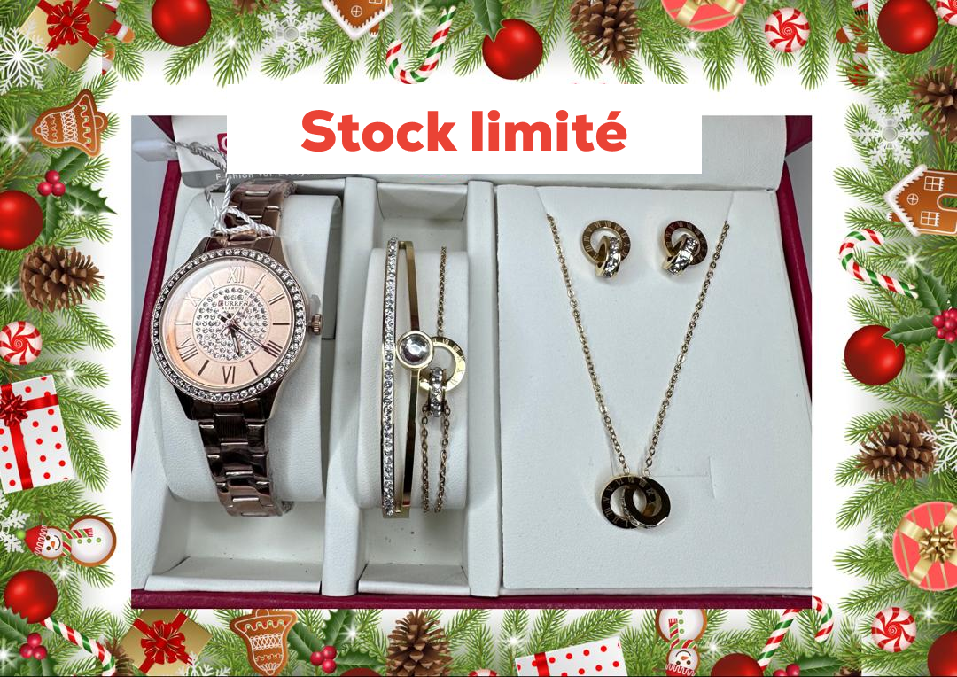 Ensemble montre et bijoux en acier inoxydable