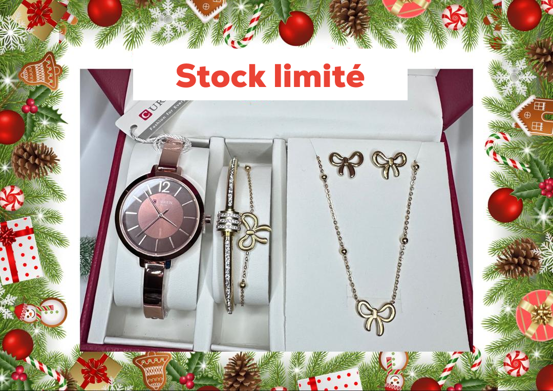 Ensemble montre et bijoux en acier inoxydable